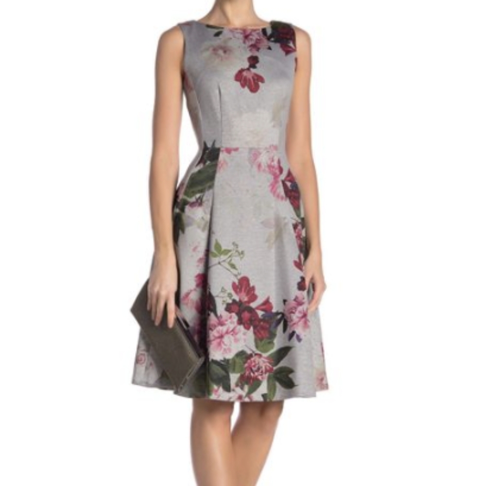 Floral Sleeveless Dress - Gray and Pink